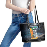 Hawaii Halloween Leather Tote Bag Hallowaiian Skeleton Surf LT05 - Polynesian Pride