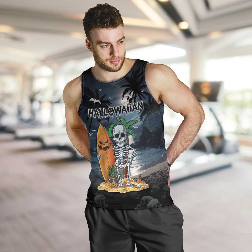 Personalised Hawaii Halloween Men Tank Top Hallowaiian Skeleton Surf LT05 Black - Polynesian Pride