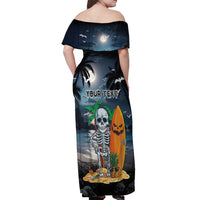 Personalised Hawaii Halloween Off Shoulder Maxi Dress Hallowaiian Skeleton Surf LT05 - Polynesian Pride