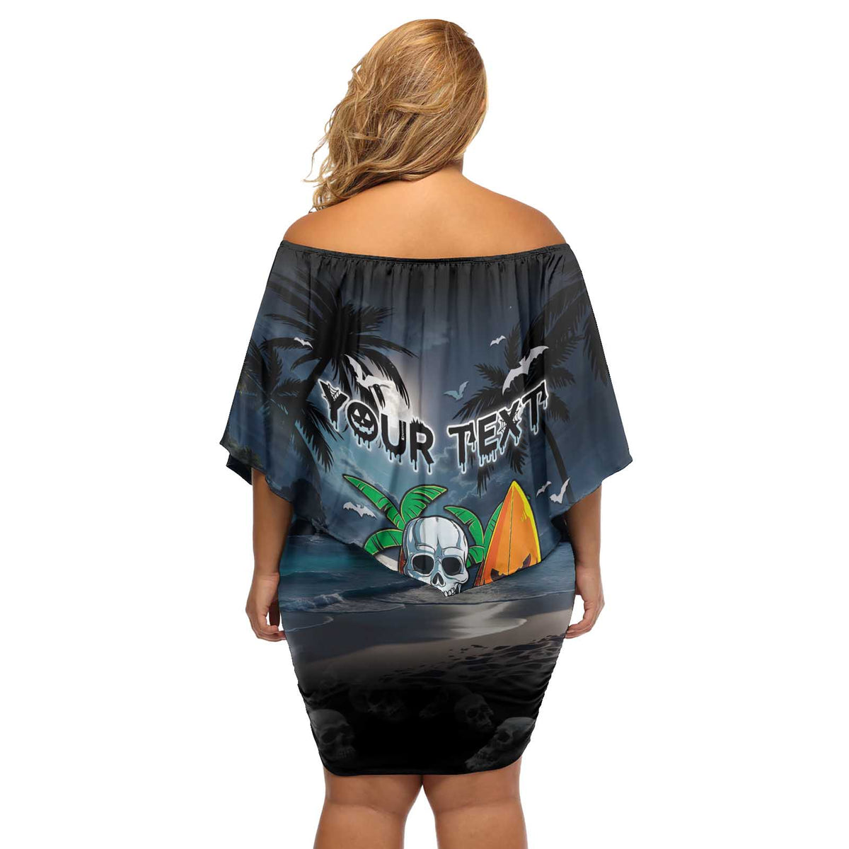 Personalised Hawaii Halloween Off Shoulder Short Dress Hallowaiian Skeleton Surf LT05 - Polynesian Pride