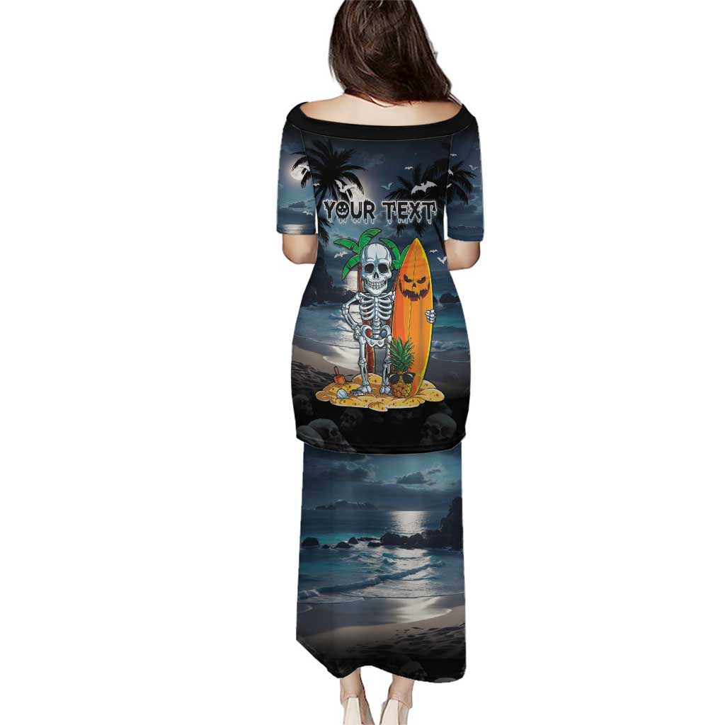 Personalised Hawaii Halloween Puletasi Hallowaiian Skeleton Surf LT05 - Polynesian Pride