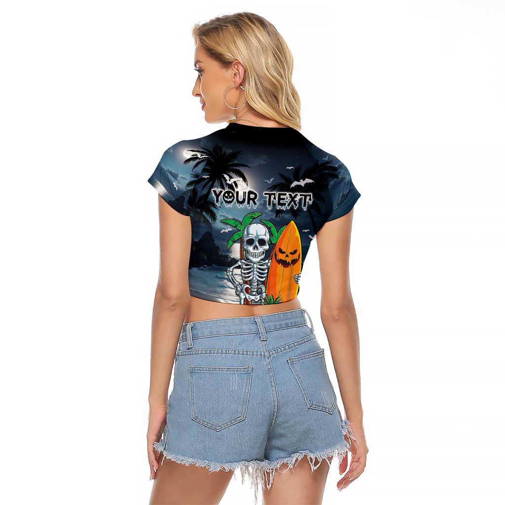 Personalised Hawaii Halloween Raglan Cropped T Shirt Hallowaiian Skeleton Surf LT05 - Polynesian Pride