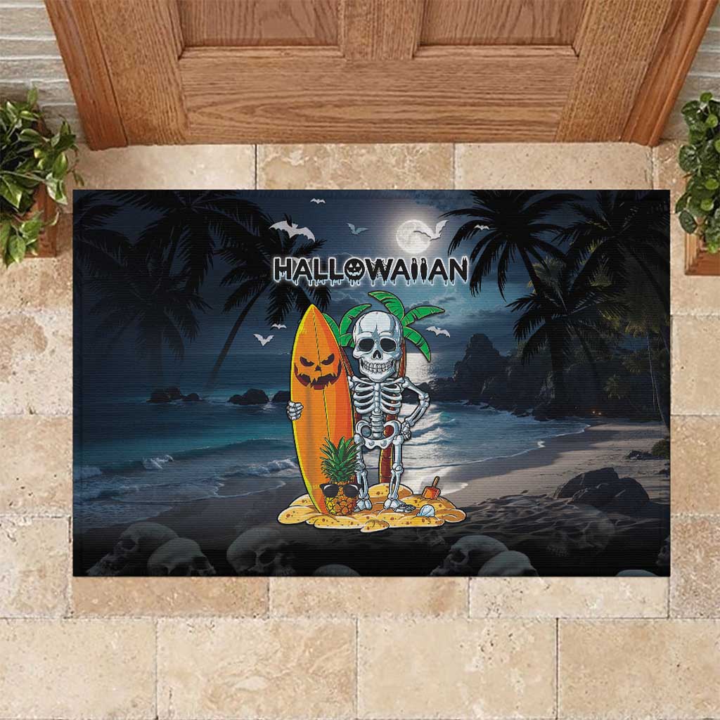 Hawaii Halloween Rubber Doormat Hallowaiian Skeleton Surf LT05 Black - Polynesian Pride