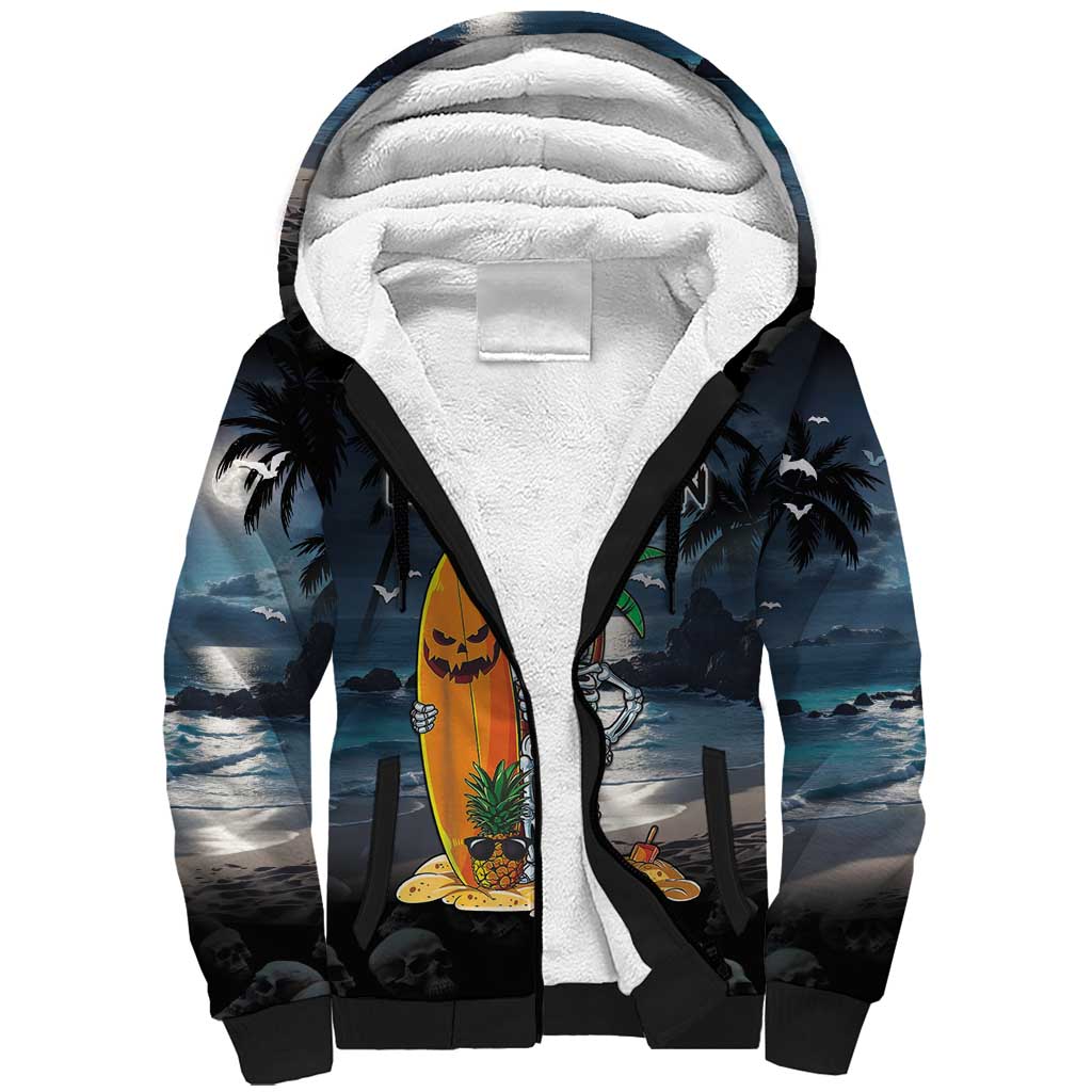 Personalised Hawaii Halloween Sherpa Hoodie Hallowaiian Skeleton Surf LT05 Unisex Black - Polynesian Pride
