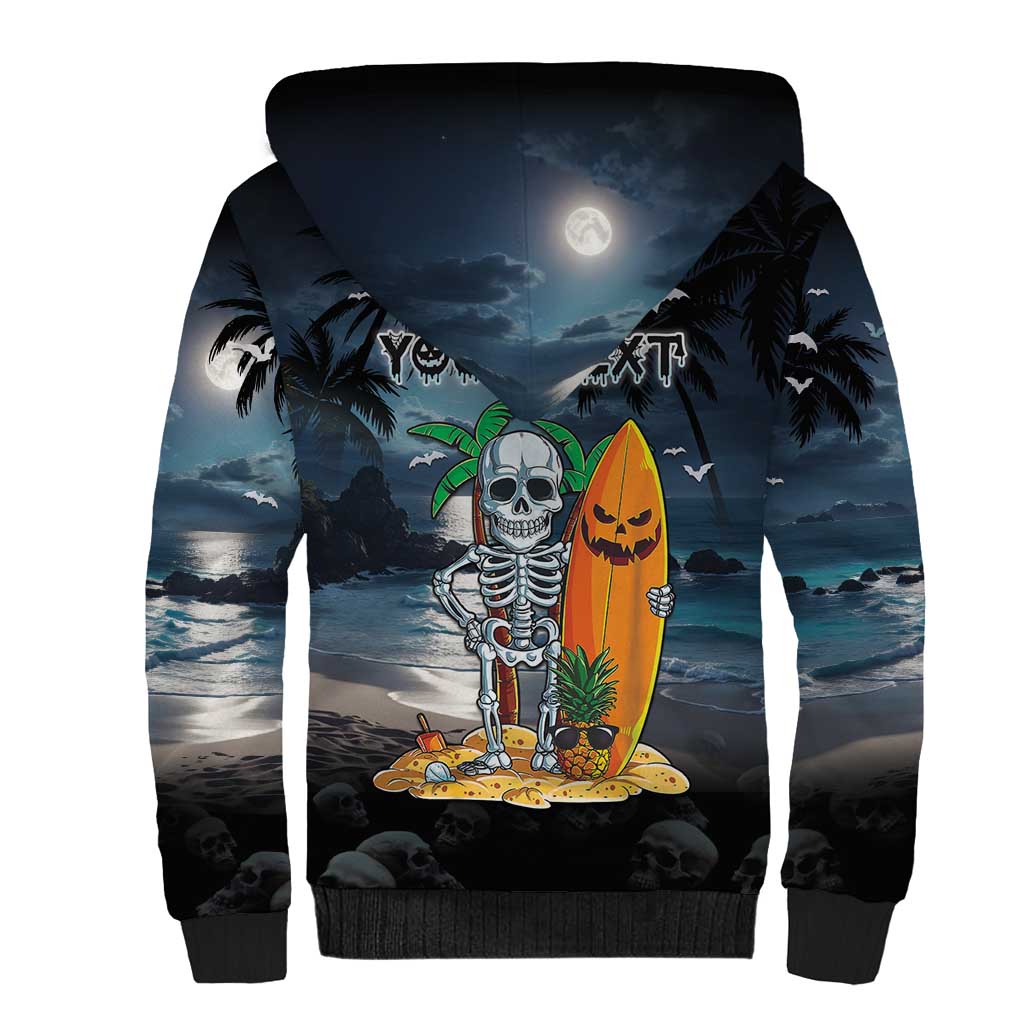 Personalised Hawaii Halloween Sherpa Hoodie Hallowaiian Skeleton Surf LT05 - Polynesian Pride