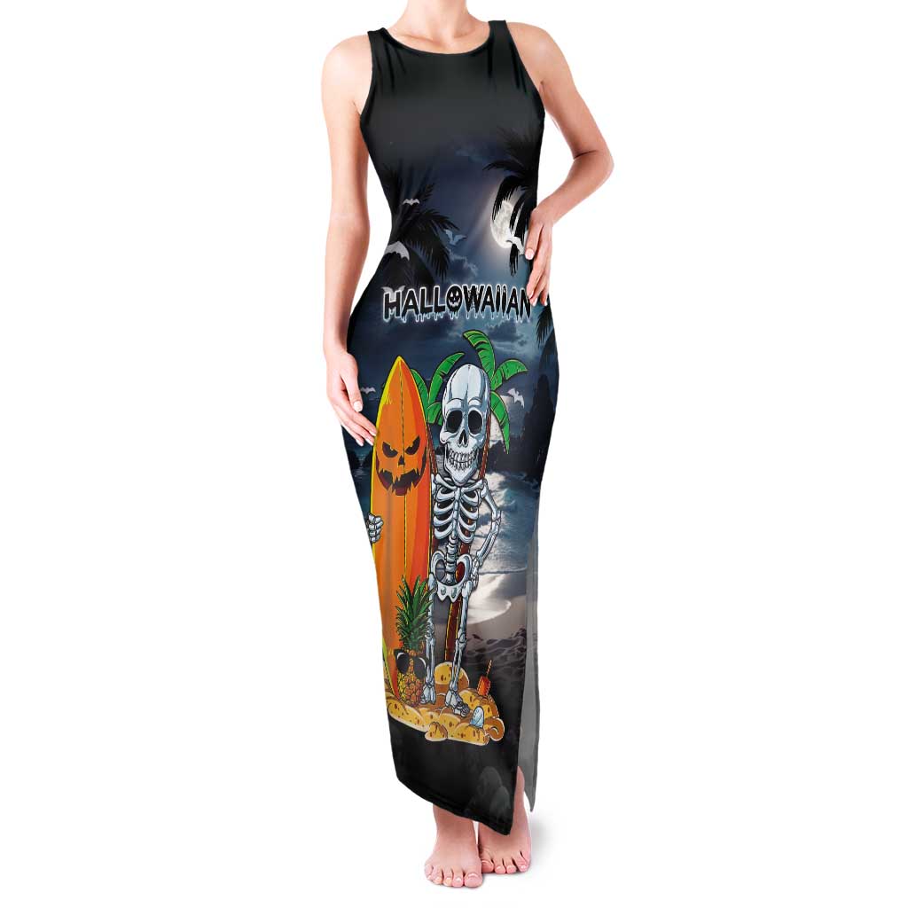 Personalised Hawaii Halloween Tank Maxi Dress Hallowaiian Skeleton Surf LT05 Women Black - Polynesian Pride