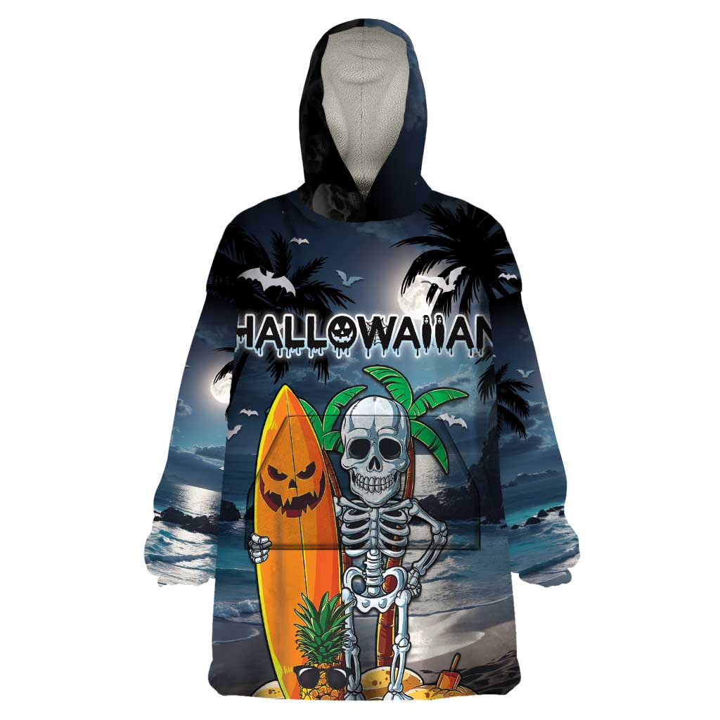 Personalised Hawaii Halloween Wearable Blanket Hoodie Hallowaiian Skeleton Surf LT05 One Size Black - Polynesian Pride