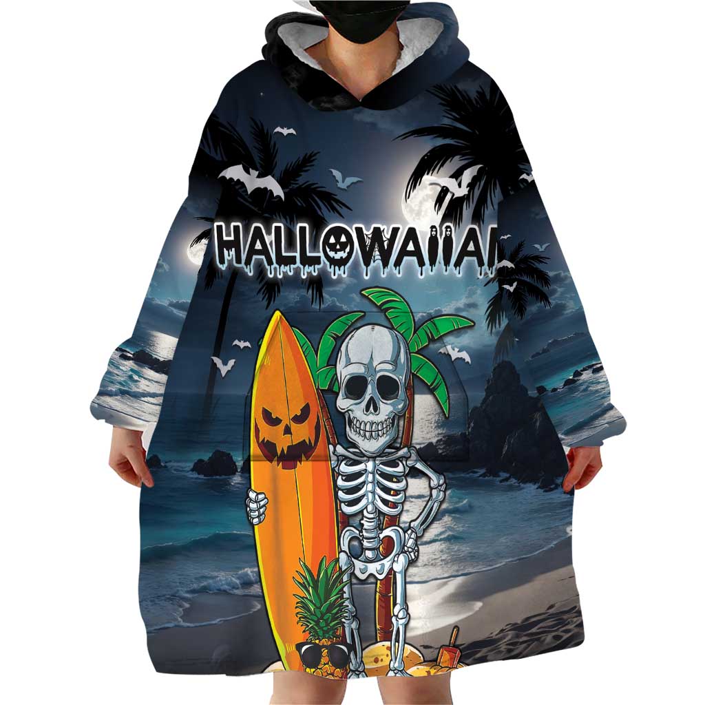 Personalised Hawaii Halloween Wearable Blanket Hoodie Hallowaiian Skeleton Surf LT05 - Polynesian Pride