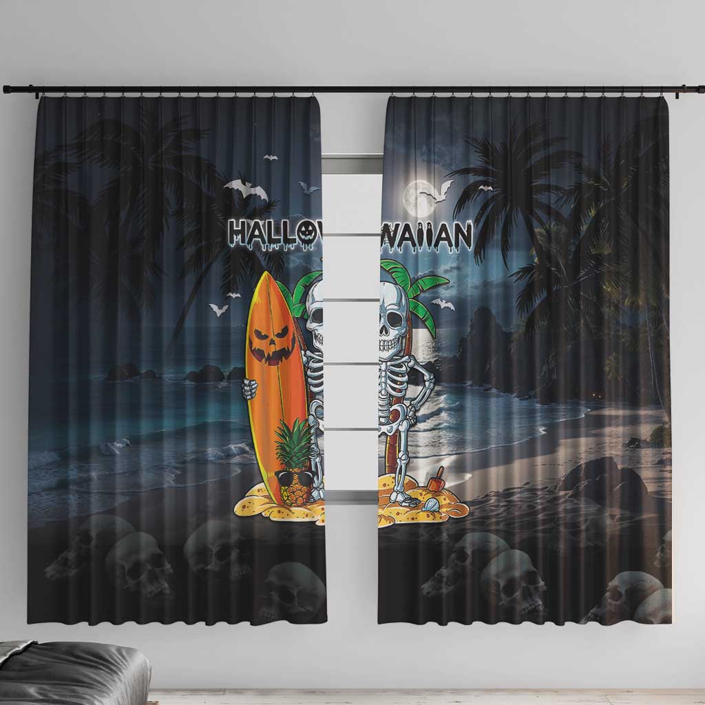 Hawaii Halloween Window Curtain Hallowaiian Skeleton Surf LT05 With Hooks Black - Polynesian Pride