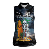 Personalised Hawaii Halloween Women Sleeveless Polo Shirt Hallowaiian Skeleton Surf