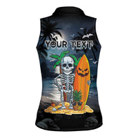 Personalised Hawaii Halloween Women Sleeveless Polo Shirt Hallowaiian Skeleton Surf