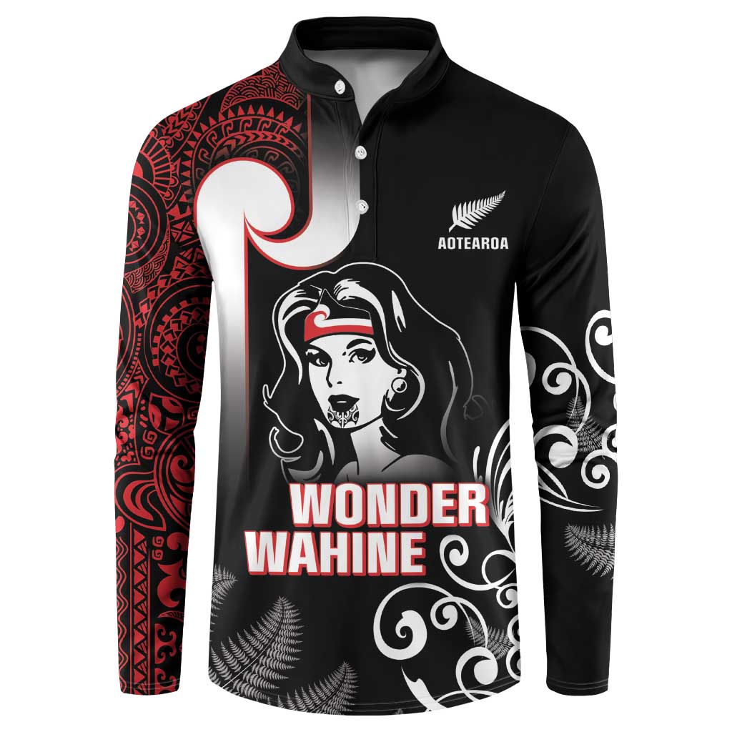 New Zealand Aotearoa Mana Wahine Button Sweatshirt LT05 Black - Polynesian Pride