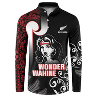 New Zealand Aotearoa Mana Wahine Button Sweatshirt LT05 Black - Polynesian Pride