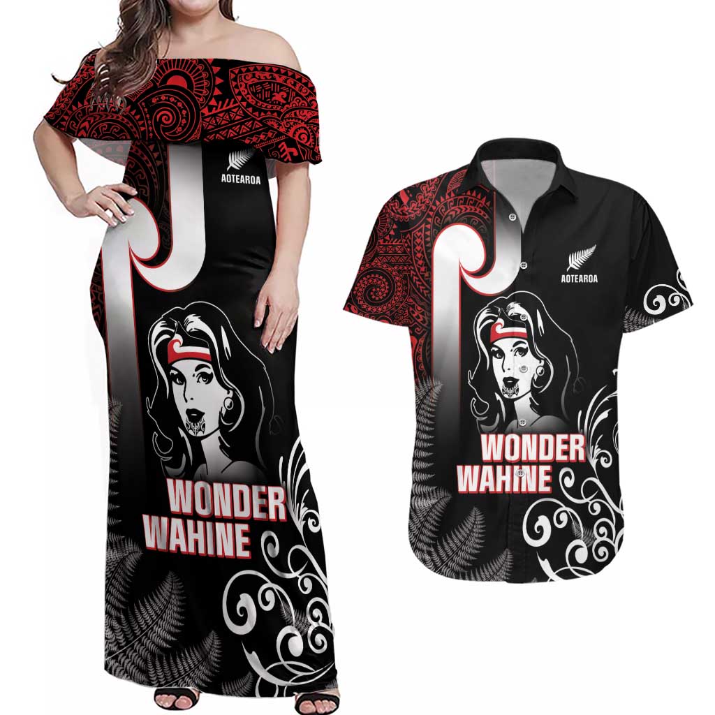 New Zealand Aotearoa Mana Wahine Couples Matching Off Shoulder Maxi Dress and Hawaiian Shirt