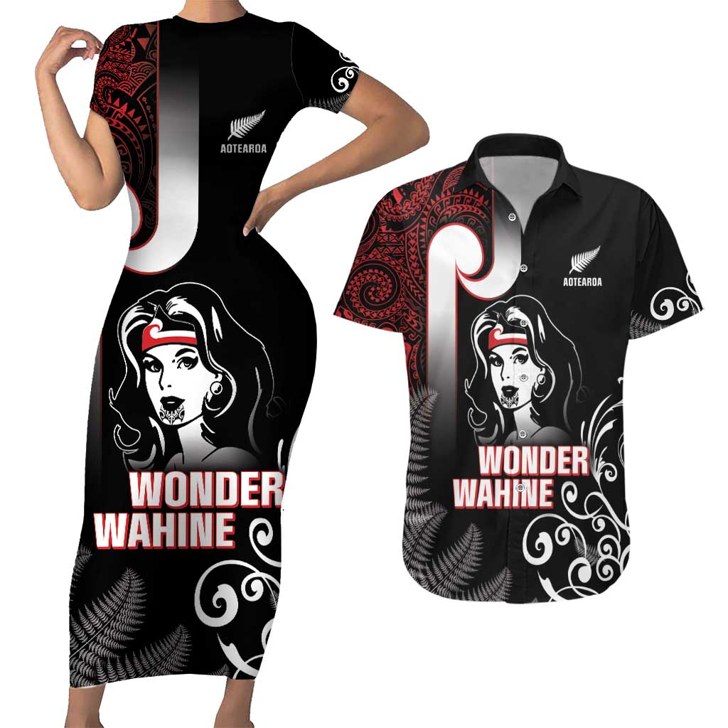 New Zealand Aotearoa Mana Wahine Couples Matching Short Sleeve Bodycon Dress and Hawaiian Shirt