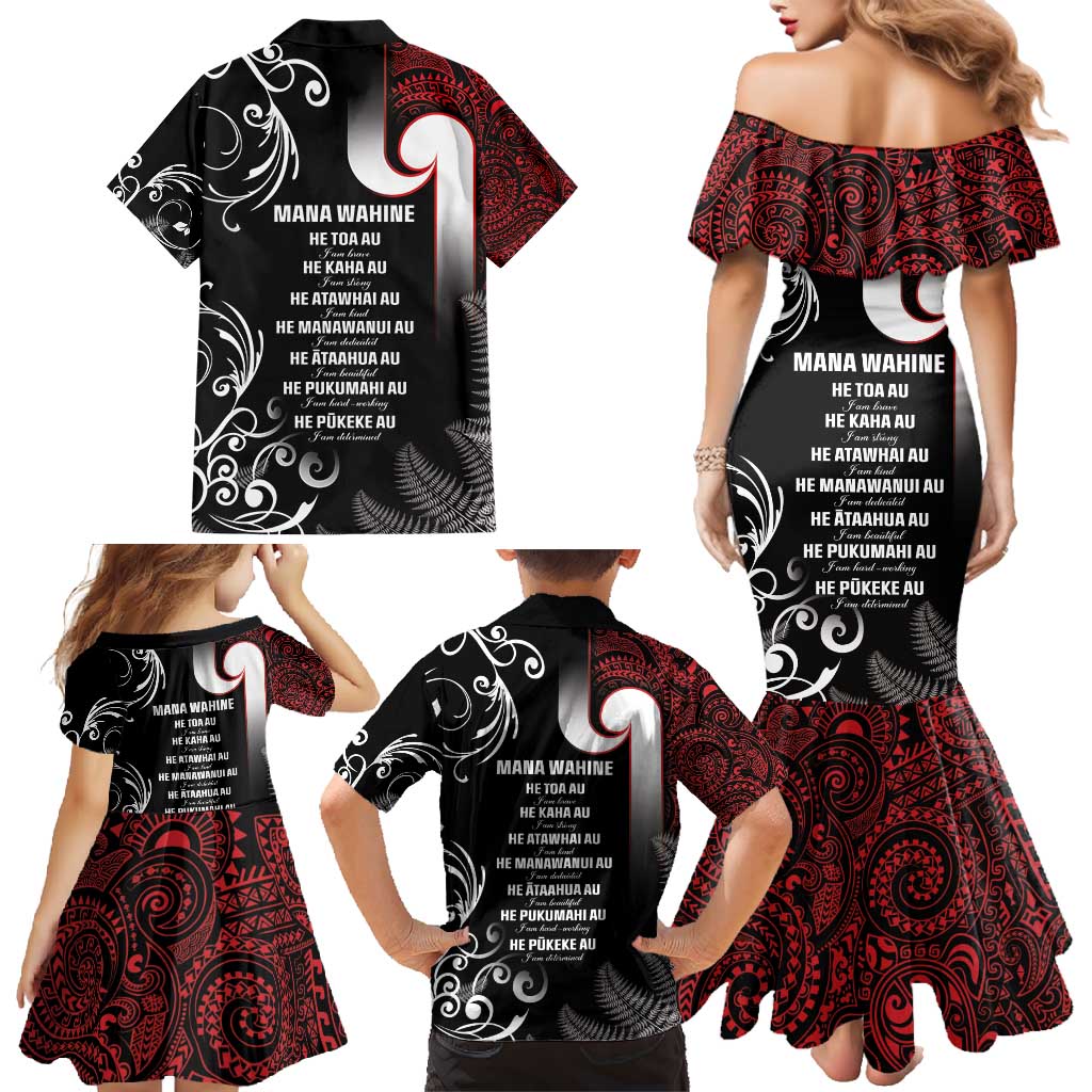 New Zealand Aotearoa Mana Wahine Family Matching Mermaid Dress and Hawaiian Shirt