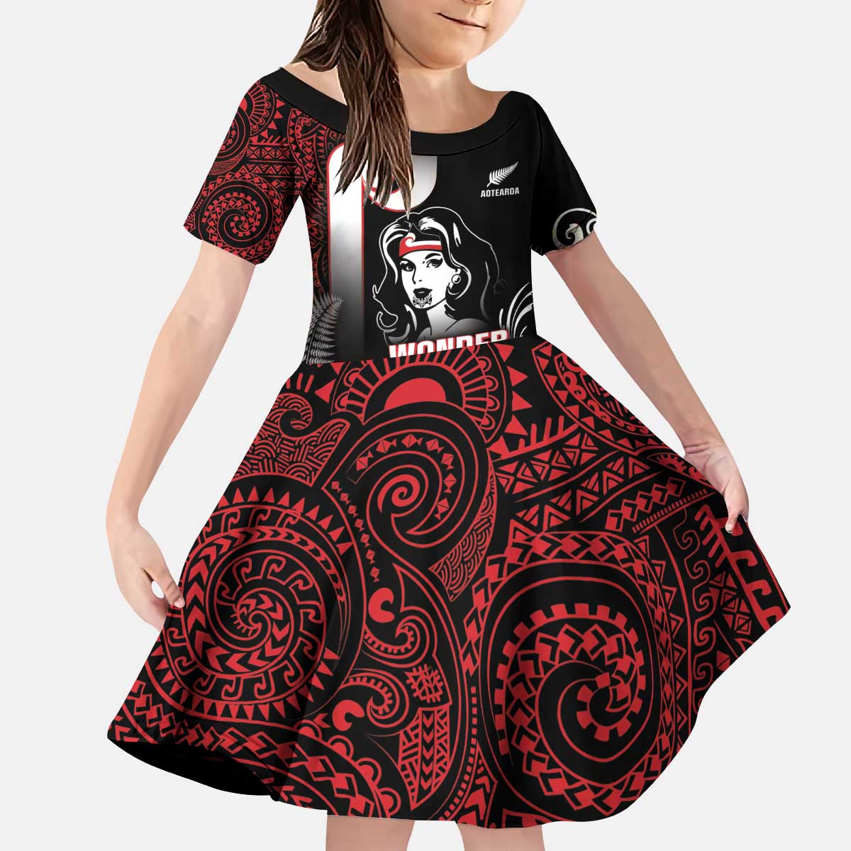 New Zealand Aotearoa Mana Wahine Kid Short Sleeve Dress