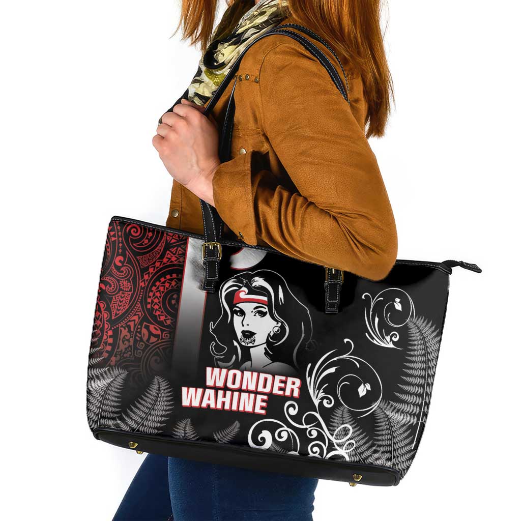 New Zealand Aotearoa Mana Wahine Leather Tote Bag LT05 Black - Polynesian Pride