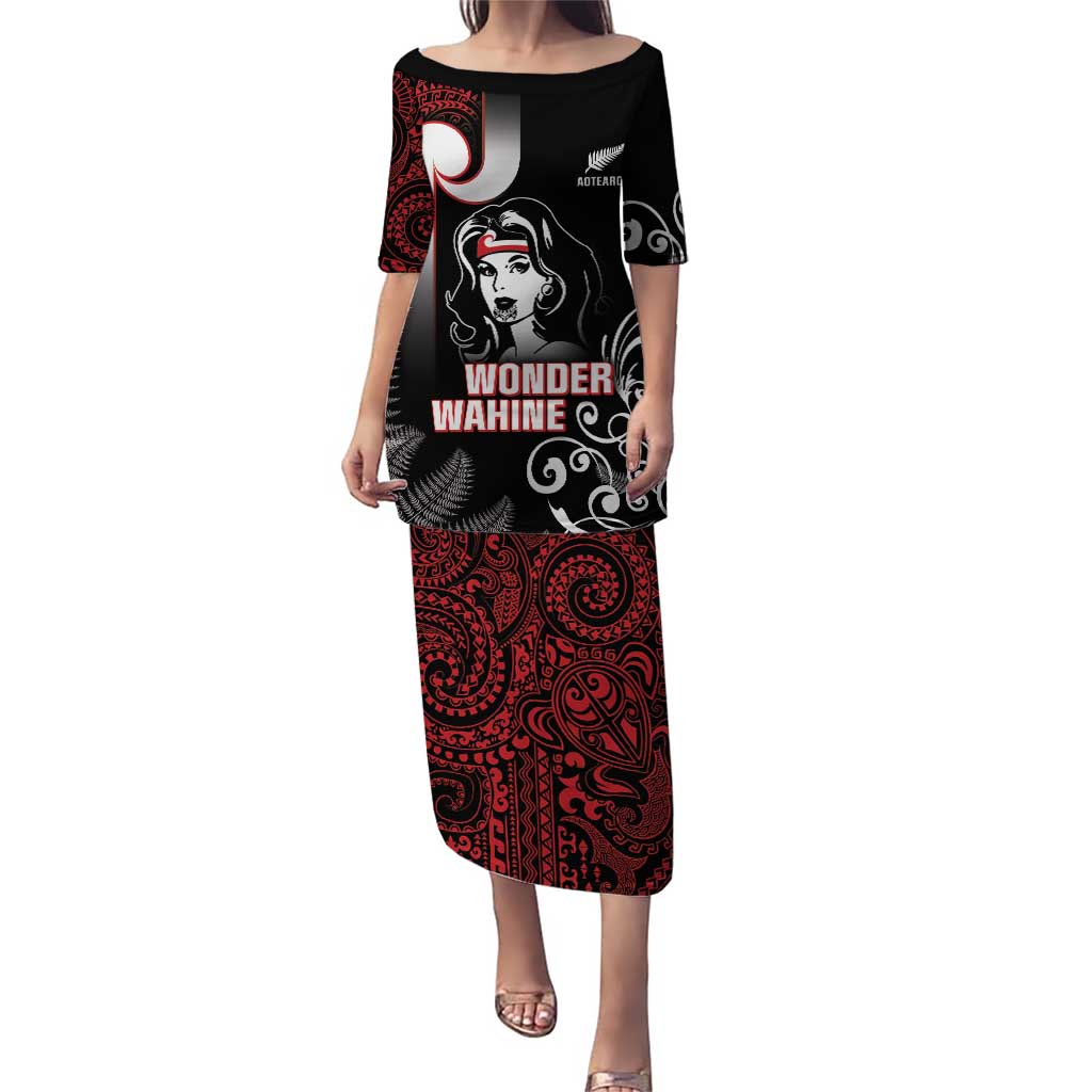 New Zealand Aotearoa Mana Wahine Puletasi LT05 Long Dress Black - Polynesian Pride