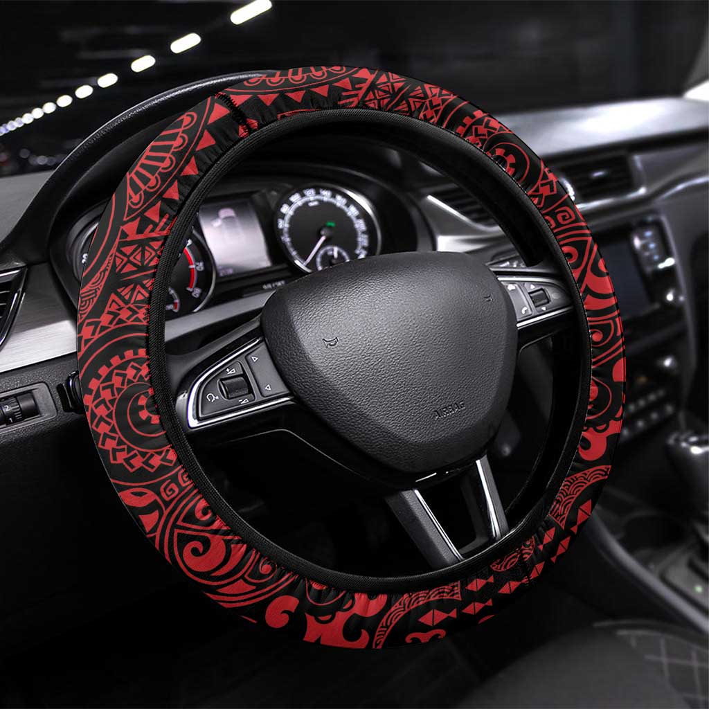 New Zealand Aotearoa Mana Wahine Steering Wheel Cover LT05 Universal Fit Black - Polynesian Pride