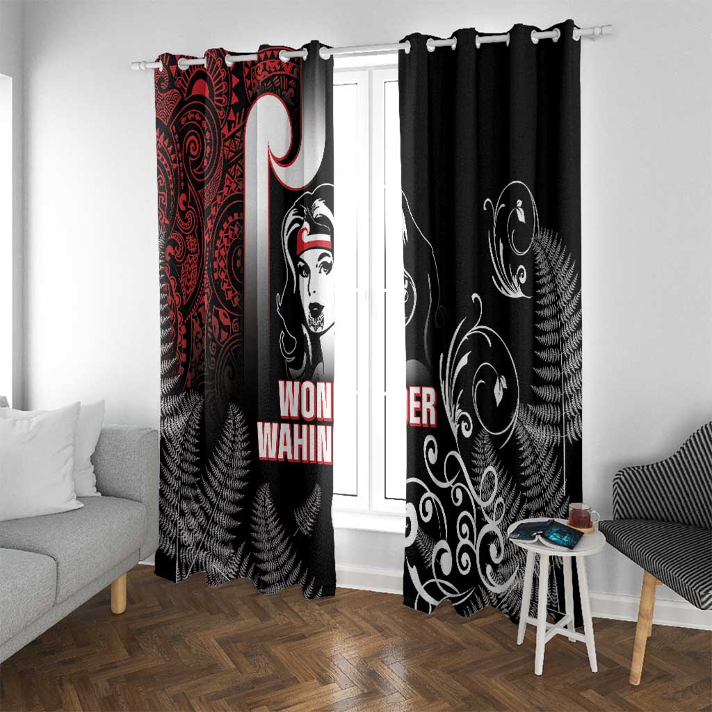 New Zealand Aotearoa Mana Wahine Window Curtain LT05 With Grommets Black - Polynesian Pride
