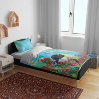New Zealand Tomtit Bedding Set Maori Koru With Pohutukawa Galaxy Style - Polynesian Pride