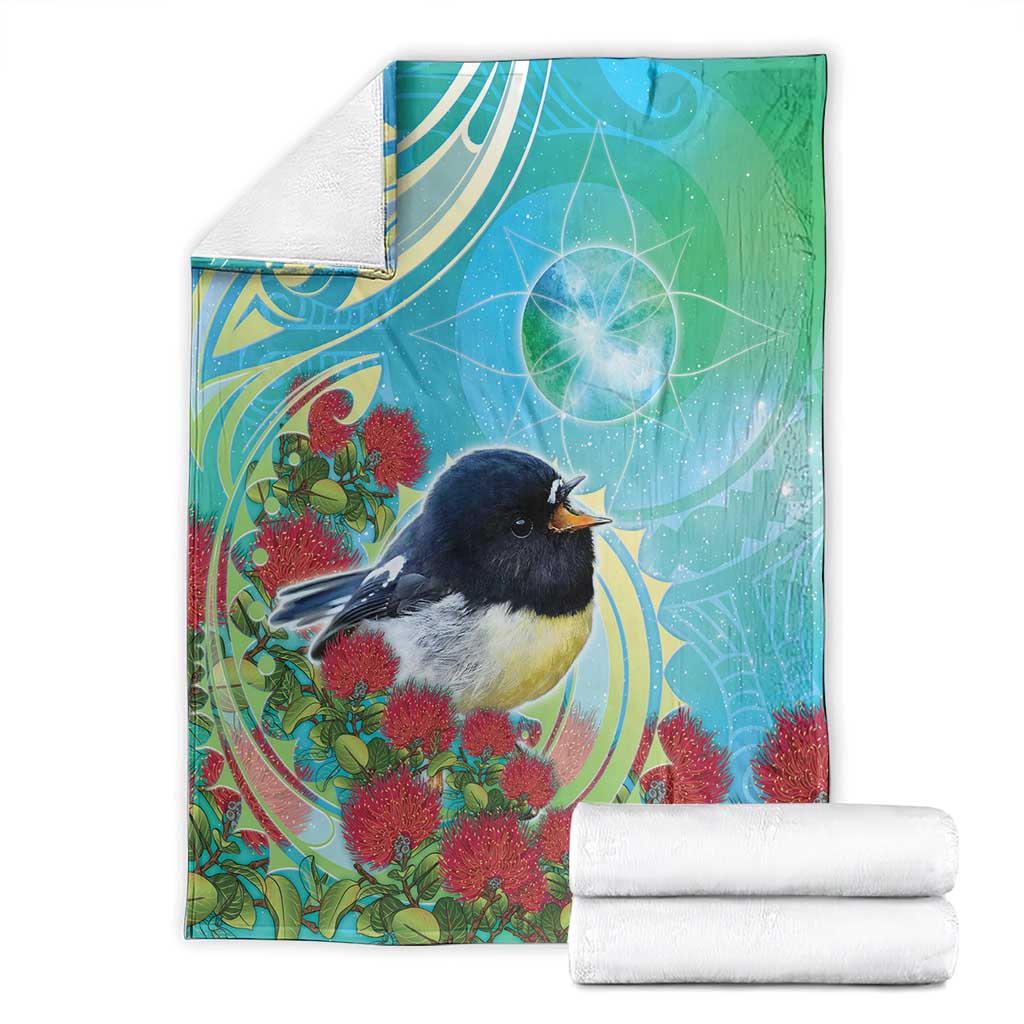 New Zealand Tomtit Blanket Maori Koru With Pohutukawa Galaxy Style - Polynesian Pride