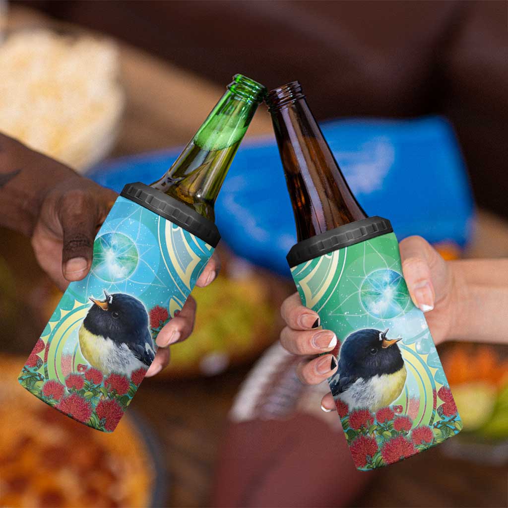 New Zealand Tomtit 4 in 1 Can Cooler Tumbler Maori Koru With Pohutukawa Galaxy Style - Polynesian Pride