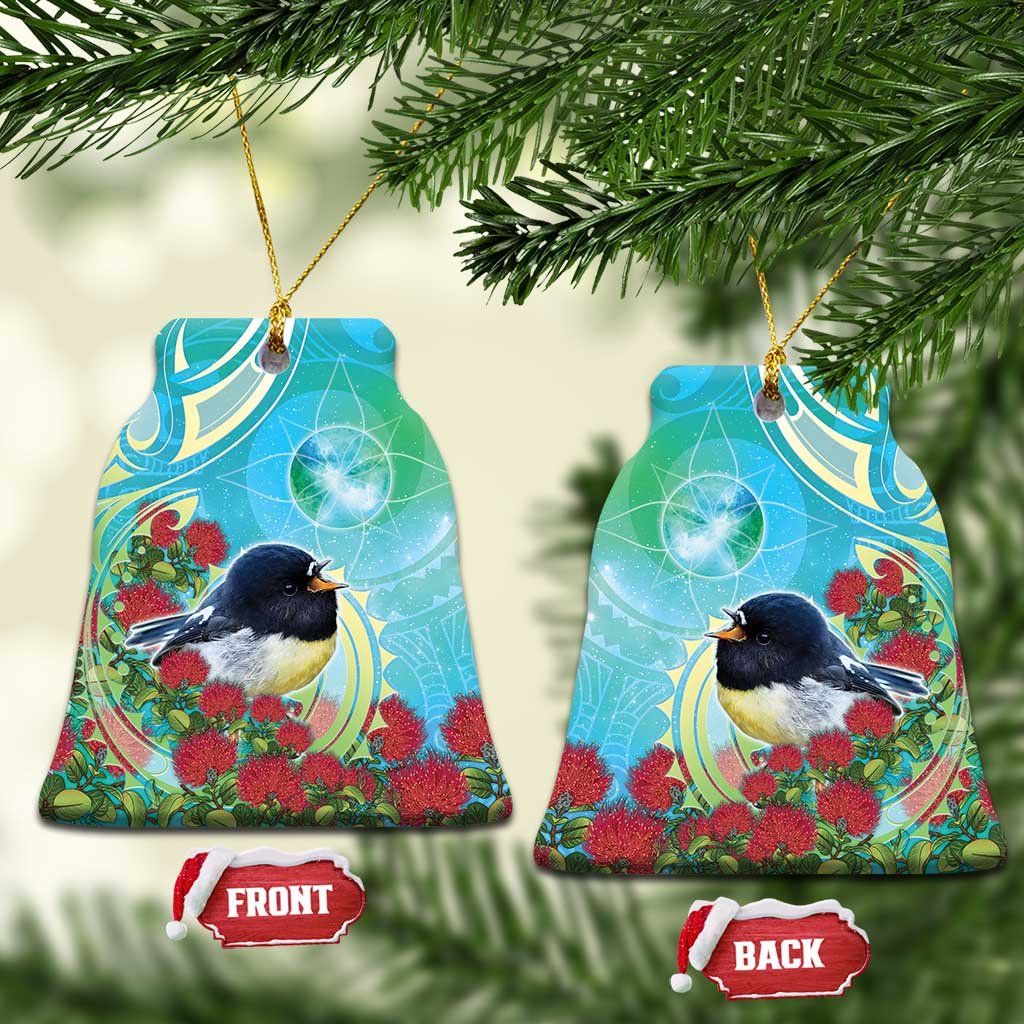 New Zealand Tomtit Ceramic Ornament Maori Koru With Pohutukawa Galaxy Style - Polynesian Pride