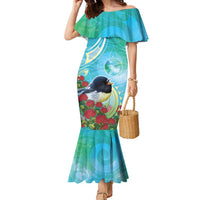 New Zealand Tomtit Family Matching Mermaid Dress and Hawaiian Shirt Maori Koru With Pohutukawa Galaxy Style - Polynesian Pride