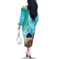 New Zealand Tomtit Family Matching Off The Shoulder Long Sleeve Dress and Hawaiian Shirt Maori Koru With Pohutukawa Galaxy Style - Polynesian Pride