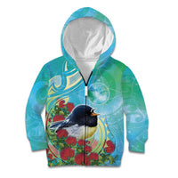 New Zealand Tomtit Kid Hoodie Maori Koru With Pohutukawa Galaxy Style - Polynesian Pride