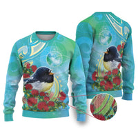New Zealand Tomtit Ugly Christmas Sweater Maori Koru With Pohutukawa Galaxy Style - Polynesian Pride