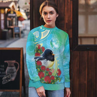 New Zealand Tomtit Ugly Christmas Sweater Maori Koru With Pohutukawa Galaxy Style - Polynesian Pride