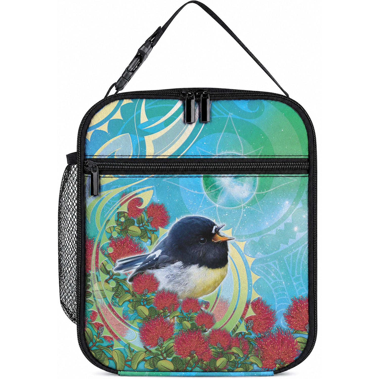 New Zealand Tomtit Lunch Bag Maori Koru With Pohutukawa Galaxy Style