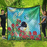 New Zealand Tomtit Quilt Maori Koru With Pohutukawa Galaxy Style - Polynesian Pride