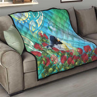 New Zealand Tomtit Quilt Maori Koru With Pohutukawa Galaxy Style - Polynesian Pride