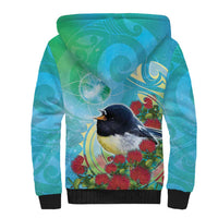 New Zealand Tomtit Sherpa Hoodie Maori Koru With Pohutukawa Galaxy Style - Polynesian Pride