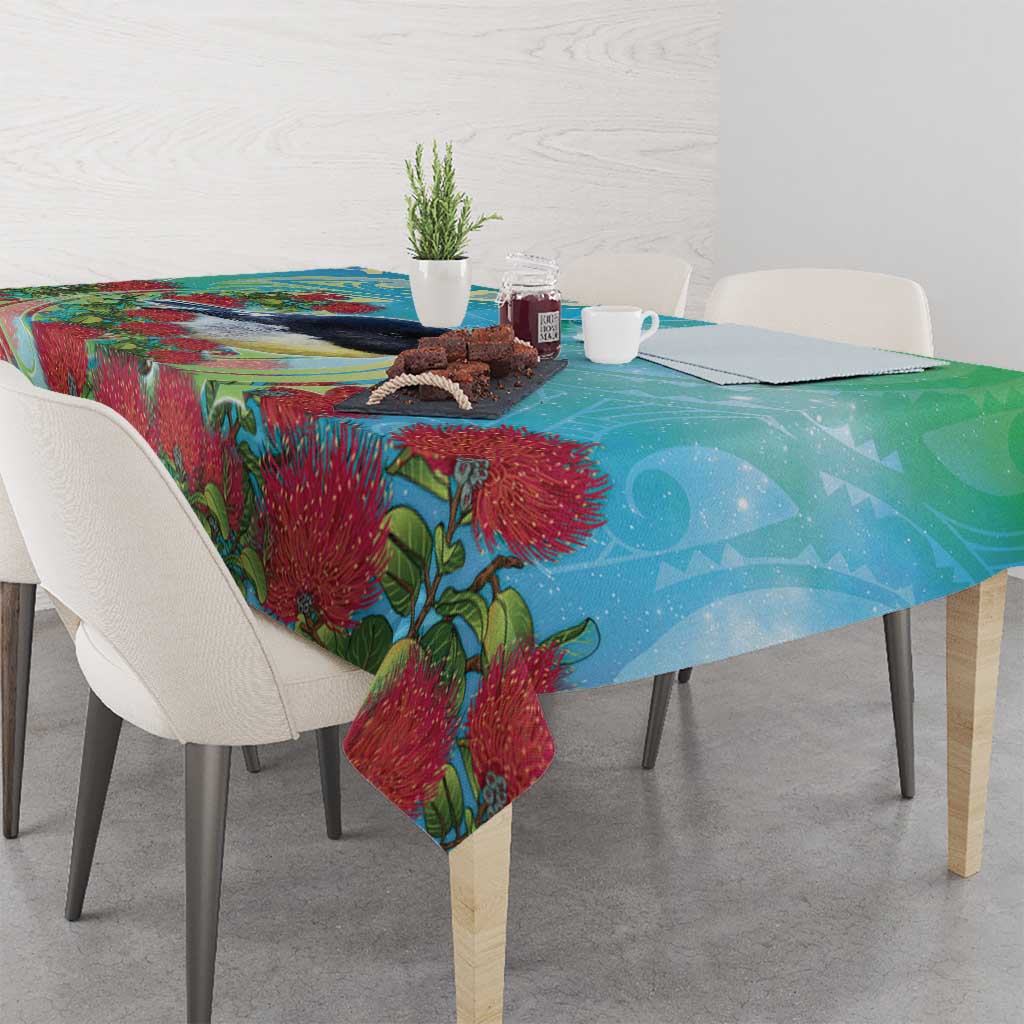 New Zealand Tomtit Tablecloth Maori Koru With Pohutukawa Galaxy Style - Polynesian Pride