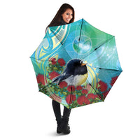 New Zealand Tomtit Umbrella Maori Koru With Pohutukawa Galaxy Style - Polynesian Pride