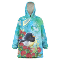 New Zealand Tomtit Wearable Blanket Hoodie Maori Koru With Pohutukawa Galaxy Style - Polynesian Pride