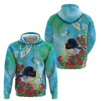 New Zealand Tomtit Zip Hoodie Maori Koru With Pohutukawa Galaxy Style - Polynesian Pride