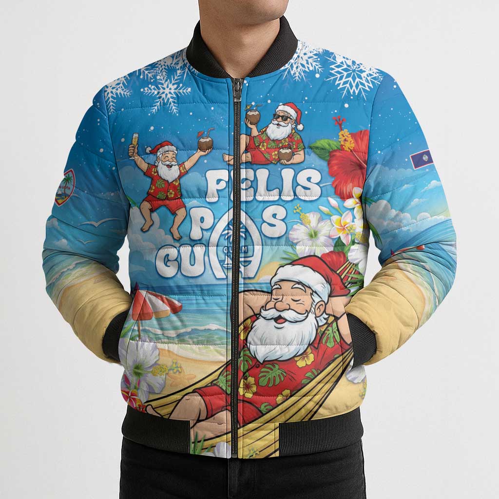 Guam Christmas Bomber Puffer Jacket Felis Pasgua Chilling Santa - Polynesian Pride