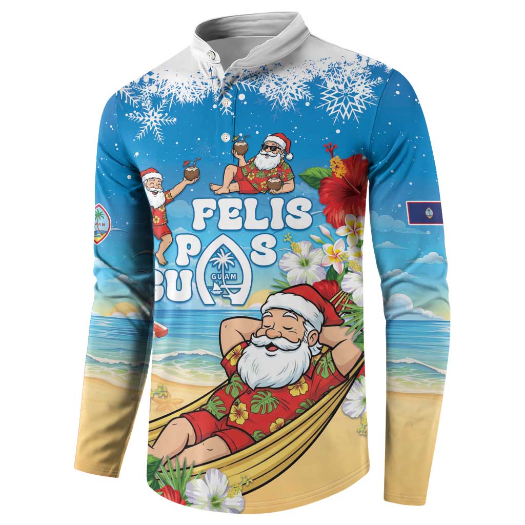 Guam Christmas Button Sweatshirt Felis Pasgua Chilling Santa - Polynesian Pride