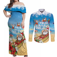 Guam Christmas Couples Matching Off Shoulder Maxi Dress and Long Sleeve Button Shirt Felis Pasgua Chilling Santa - Polynesian Pride