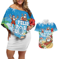 Guam Christmas Couples Matching Off Shoulder Short Dress and Hawaiian Shirt Felis Pasgua Chilling Santa - Polynesian Pride