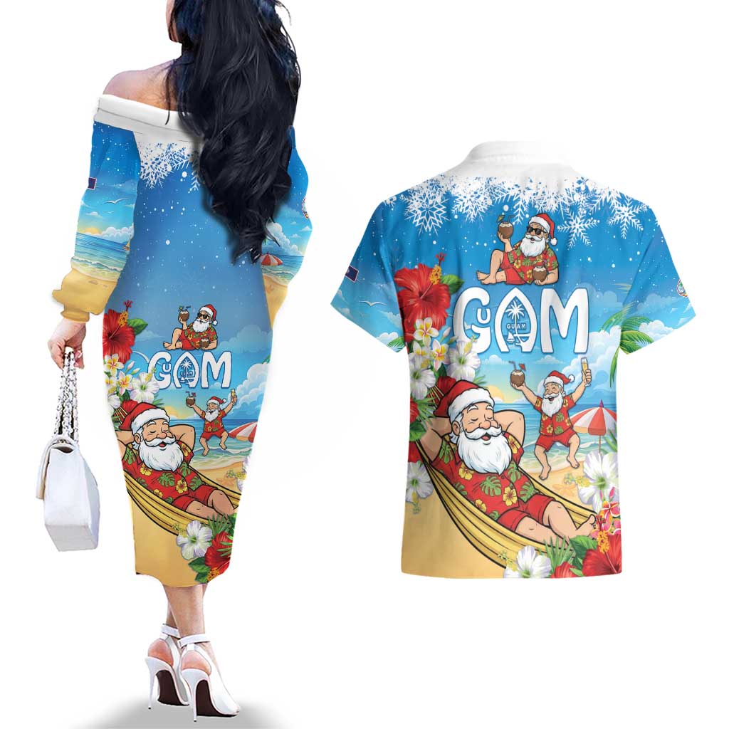 Guam Christmas Couples Matching Off The Shoulder Long Sleeve Dress and Hawaiian Shirt Felis Pasgua Chilling Santa - Polynesian Pride