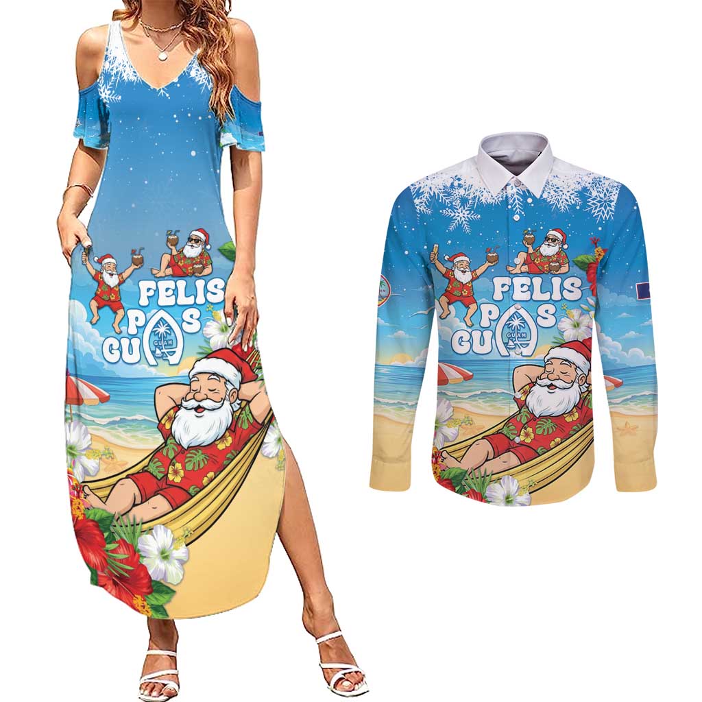 Guam Christmas Couples Matching Summer Maxi Dress and Long Sleeve Button Shirt Felis Pasgua Chilling Santa - Polynesian Pride