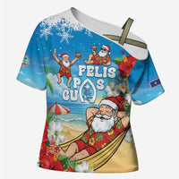 Guam Christmas Cross Shoulder Shirt Felis Pasgua Chilling Santa - Polynesian Pride