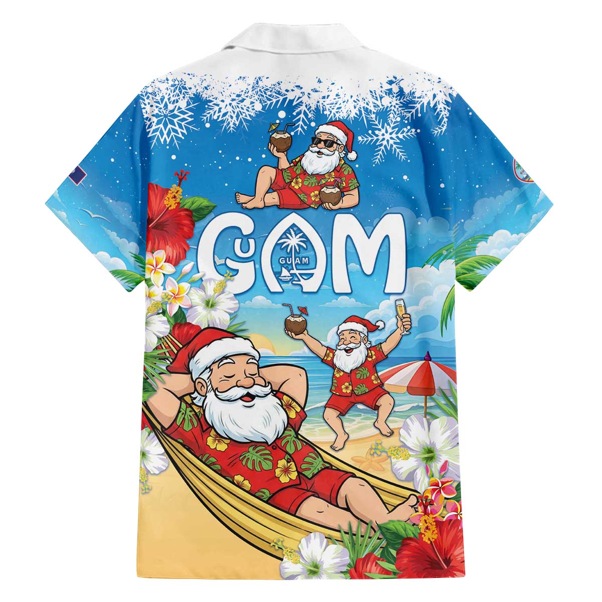 Guam Christmas Family Matching Off The Shoulder Long Sleeve Dress and Hawaiian Shirt Felis Pasgua Chilling Santa - Polynesian Pride